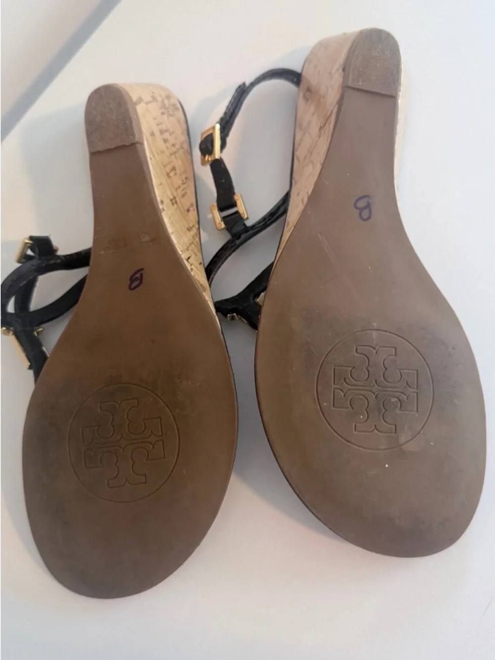Tory Burch Black and Gold Logo Strap Sandals - Picture 4 of 4
